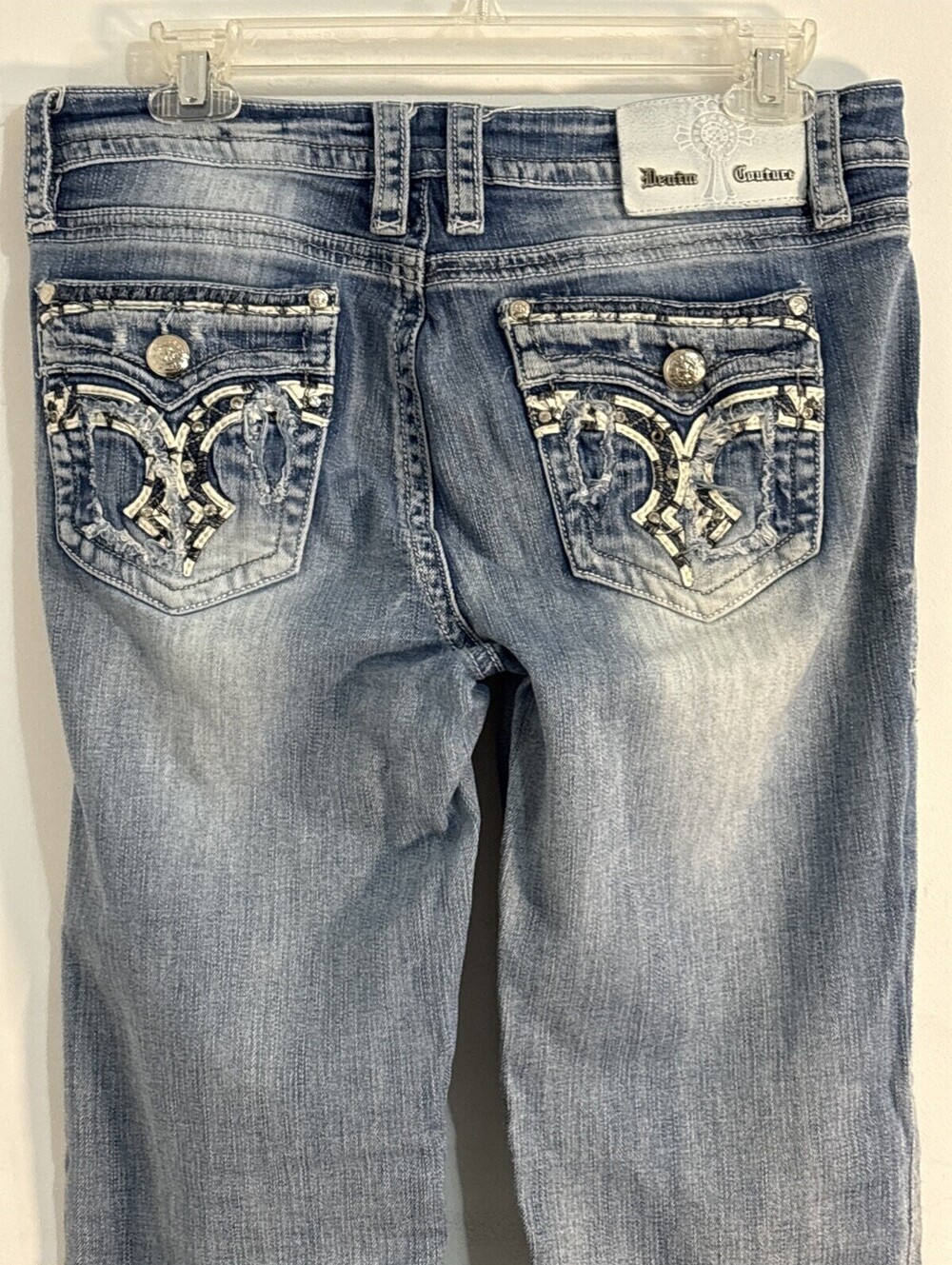 Denim Couture Embellished Bootcut Jeans Size 11 Flap Pocket Y2K Bling Rhinestone